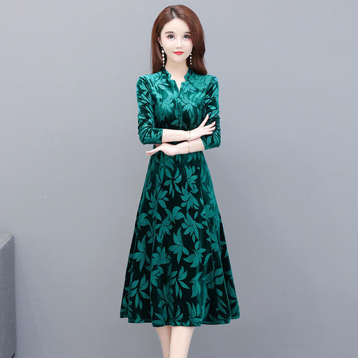 黛唯梵秋冬新款连衣裙女大码中年丝绒印花裙子百搭外穿内搭裙显瘦妈妈裙 商品图1