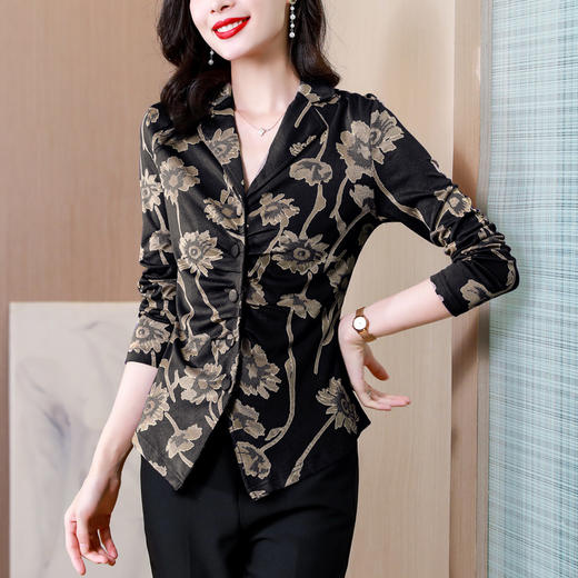 西装领收腰显瘦气质设计感打底衫 KQL-B43N8216 商品图2