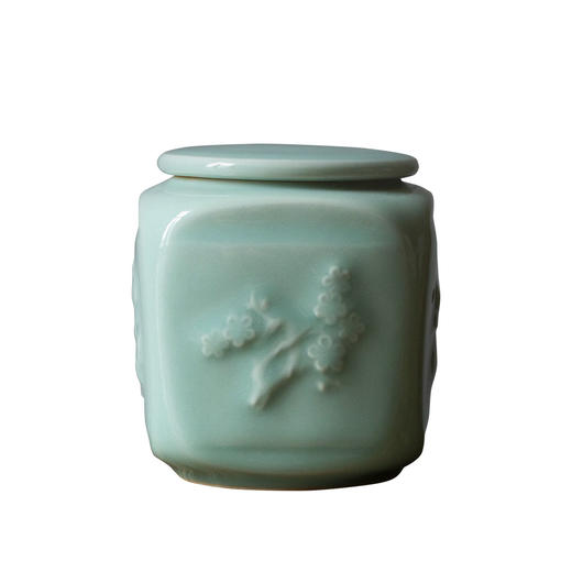 茶香记  粉青四方茶叶罐 梅兰竹菊  古典清雅  全手工制  赏用皆 商品图4