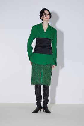 横向捏褶皱缎感腰封