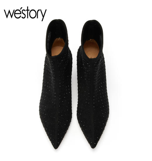 westory秋冬新款时尚性感水钻单靴尖头细跟弹力靴82021 商品图3