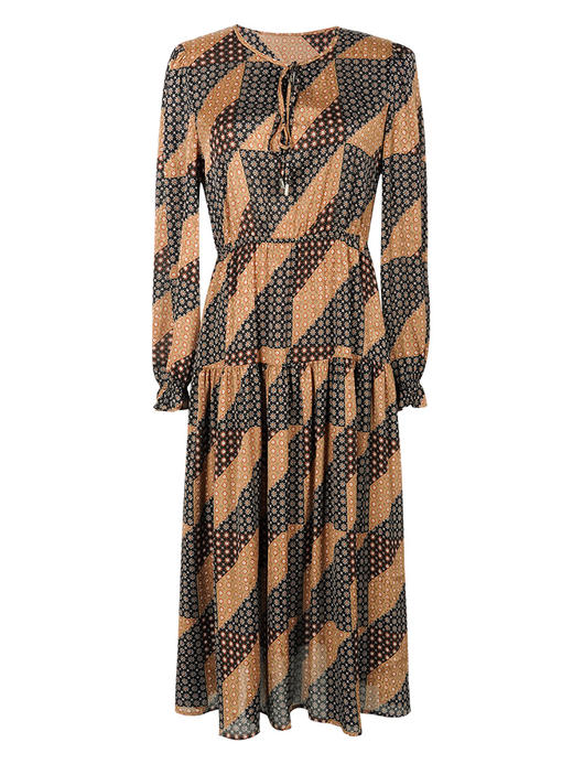 剩M 米思阳2022秋季新款知性气质碎花裙宽松遮肉系带领长袖连衣裙0263 商品图4