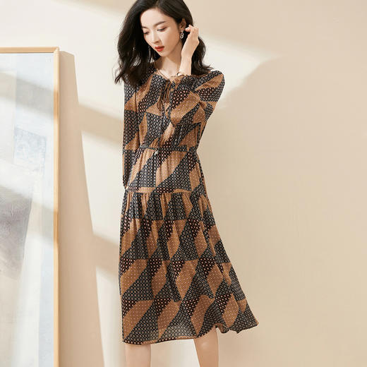 剩M 米思阳2022秋季新款知性气质碎花裙宽松遮肉系带领长袖连衣裙0263 商品图0
