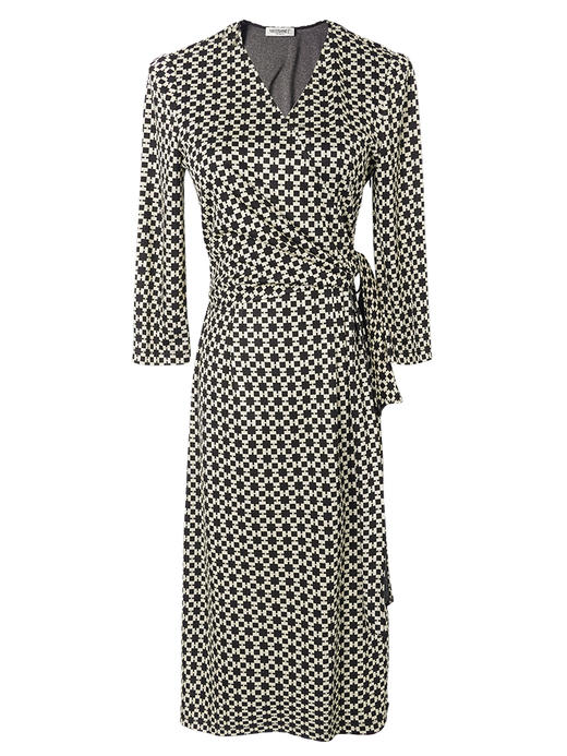 剩S/M 米思阳2025春季新款知性优雅印花裙系带收腰七分袖v领连衣裙0296 商品图4