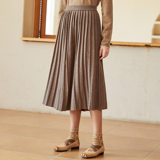 Famecoco范可儿宽松百褶毛织半身裙冬季加厚羊毛A字裙女F228HA018 商品图0