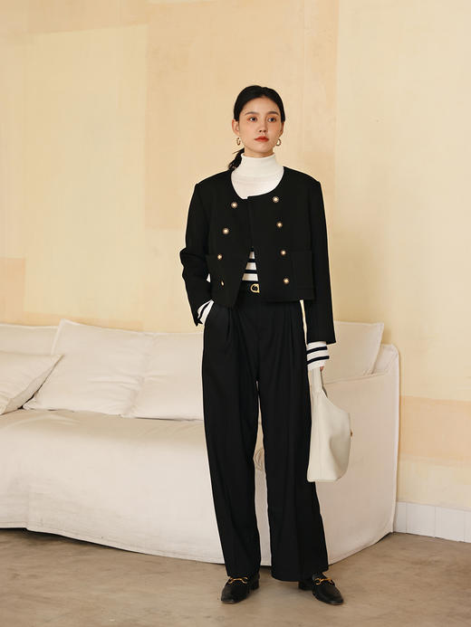 HeyDress法式U领毛呢外套女秋冬双排扣优雅小香风羊毛短款上衣 商品图1