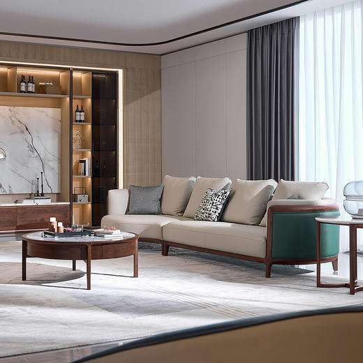 【轻法风格-CY201沙发】轻法风/客厅/北美黑胡桃/实木&真皮 2+3+转角沙发 商品图3