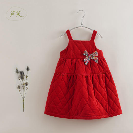 【马克珍妮 芦芙】秋冬新款 女童灯芯绒菱格夹棉背带裙221305 商品图1