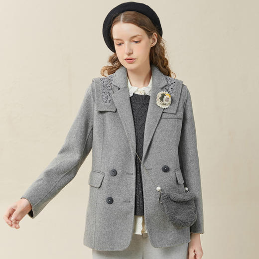 Famecoco范可儿双面呢西服女冬款羊毛西装外套可拆卸披肩F228AW003 商品图2