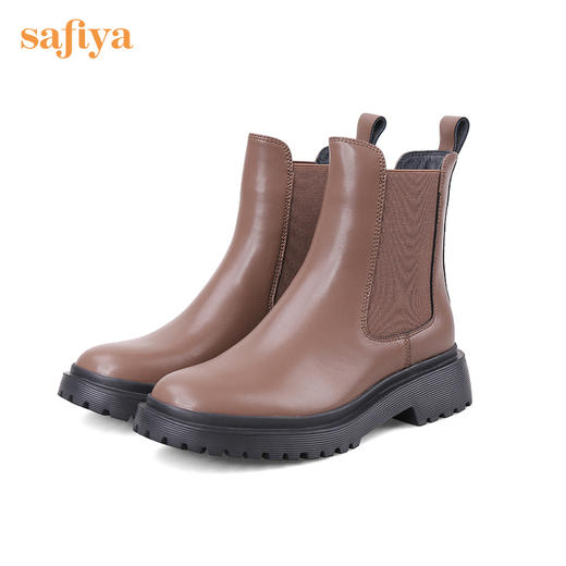 【春节不打烊】Safiya/索菲娅 复古英伦风2022冬季新款切尔西粗跟厚底真皮短靴 SF24116521 商品图7