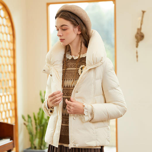 Famecoco范可儿羽绒服女短款立领小个子冬季纯色羽绒衣F228AJ007 商品图3