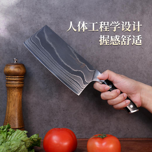 拓 颂系列菜刀日本进口大马士革钢厨刀中式切菜切肉刀花纹钢 商品图3