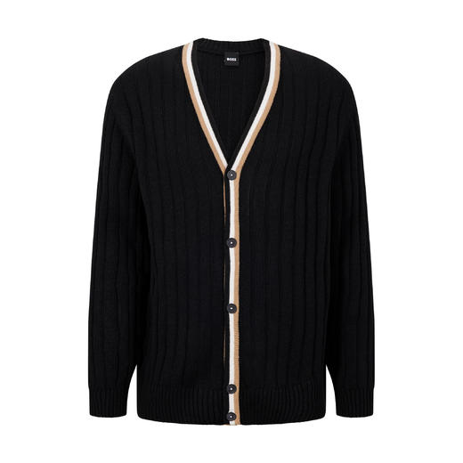 百货世界-国际精品馆-BOSS宽松版型经典条纹饰边罗纹开衫 商品图0