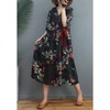 黛唯梵夏季新款文艺复古印花棉麻连衣裙宽松遮肚显瘦系带收腰V领中长裙 商品缩略图1