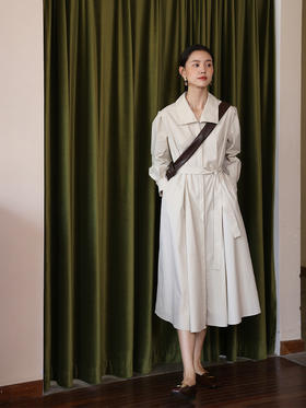 HeyDress法式100棉连衣裙女秋季高腰宽松系带衬衫裙复古优雅裙子