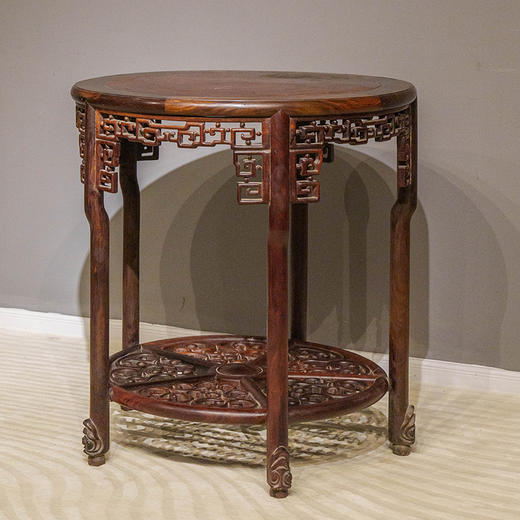 清 红木镶瘿木透雕回纹五足圆桌 商品图4
