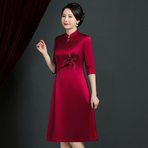 JC-62310醋酸旗袍气质红色婚宴喜婆婆礼服 商品图2