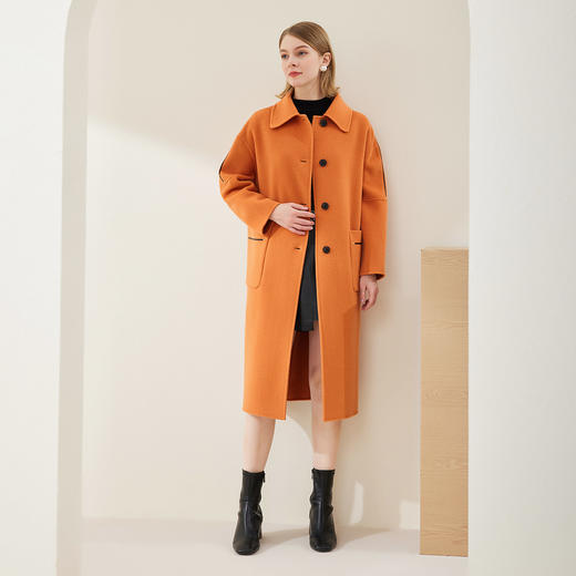 MH9B5斯尔丽瑟俪2022年冬上新商场同款精致拼色边装饰微茧型长款大衣 商品图1