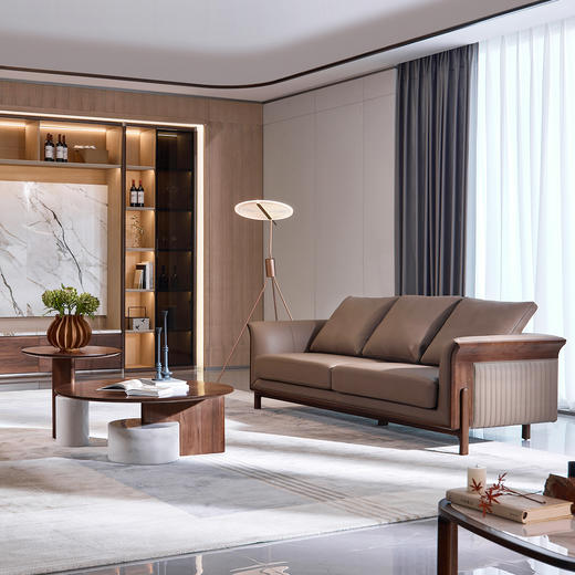 【现代风-CY203沙发】现代风/客厅北美黑胡桃/实木&真皮 2+3沙发 商品图0