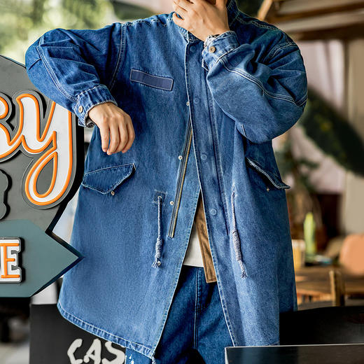 工装优选 美式复古M65丹宁牛仔鱼尾风衣宽松廓形中长款外套男秋季 商品图0