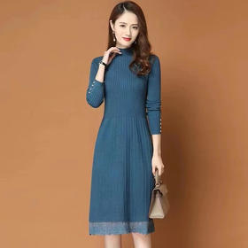 黛唯梵打底连衣裙女秋冬季长款过膝配大衣的2022加厚内搭蕾丝针织毛衣裙