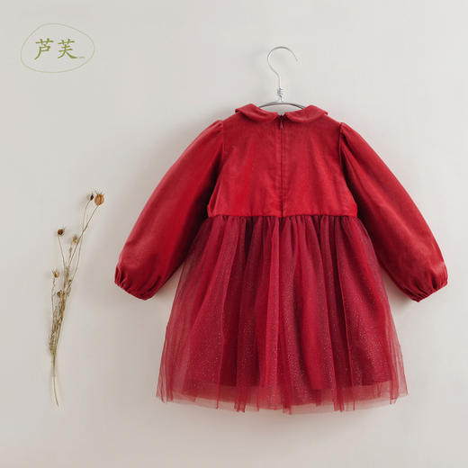 【马克珍妮 芦芙】秋冬新款 女童烫银网纱平绒连衣裙221392 商品图3