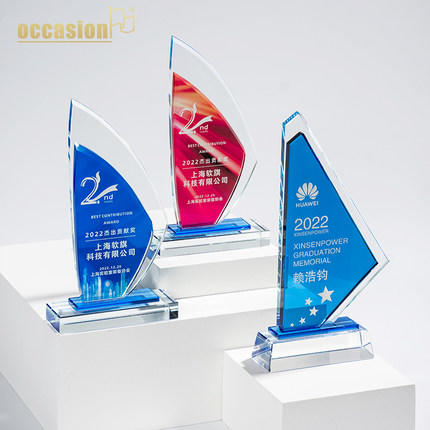 水晶奖杯定制定做高档大气年会优秀员工创意刻字颁奖玻璃奖牌订制 商品图0