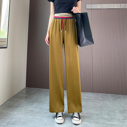 直筒休闲长裤宽松阔腿大码网红弹力高腰系绳裤子 NSM8162 商品图3