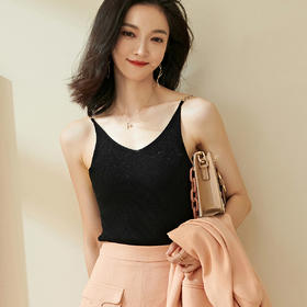 剩S 米思阳2025春季新款时尚亮片吊带衫修身内搭V领针织背心女0180