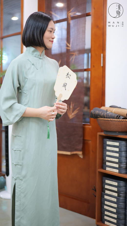 铜氨丝【葭菼】连肩袖旗袍 商品图2