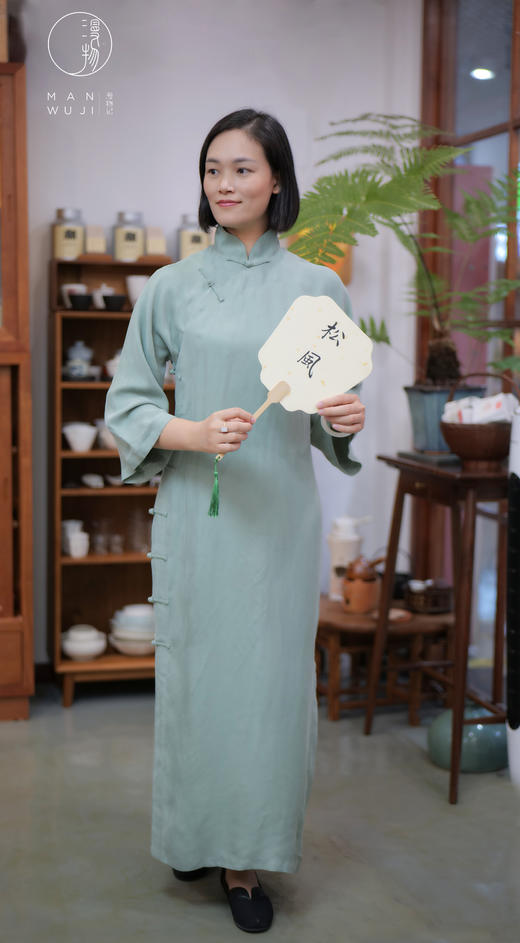 铜氨丝【葭菼】连肩袖旗袍 商品图6