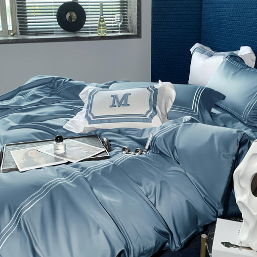 39-41mm纤维长度 新疆阿拉尔大桃棉  迷雾蓝铂金棉四件套 商品图2