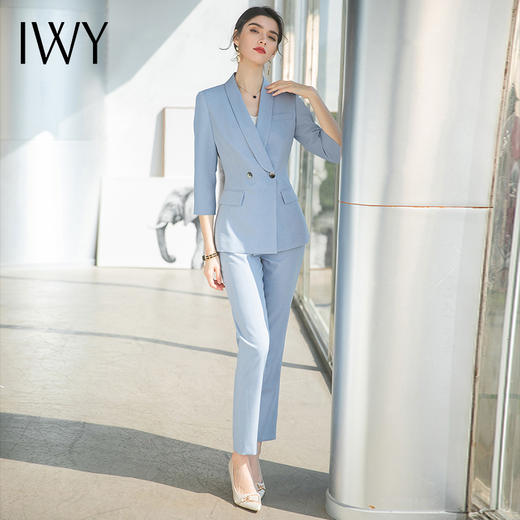 IWY/蓝色高级感西装套装女时尚职业装气质女神范修身显瘦面试正装C1600+P1548 商品图0
