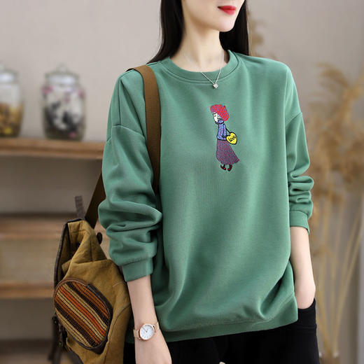 JT-2022082302 卫衣女2022新款春秋季韩版休闲时尚宽松大码百搭刺绣长袖上衣潮 商品图3