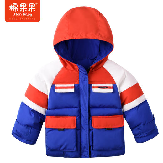 商场同款棉果果冬季男童连帽经配色时尚潮流撞色拼色中长款羽绒服M412102922707 商品图1