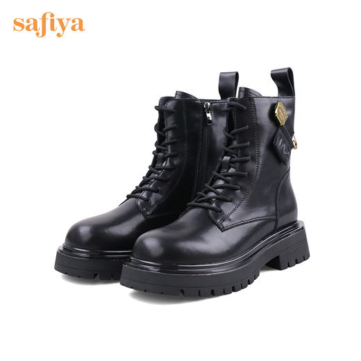 【春节不打烊】Safiya/索菲娅 真皮黑色短靴2022年冬季新款潮酷小众扣针英伦机车马丁靴 SF24116118 商品图3