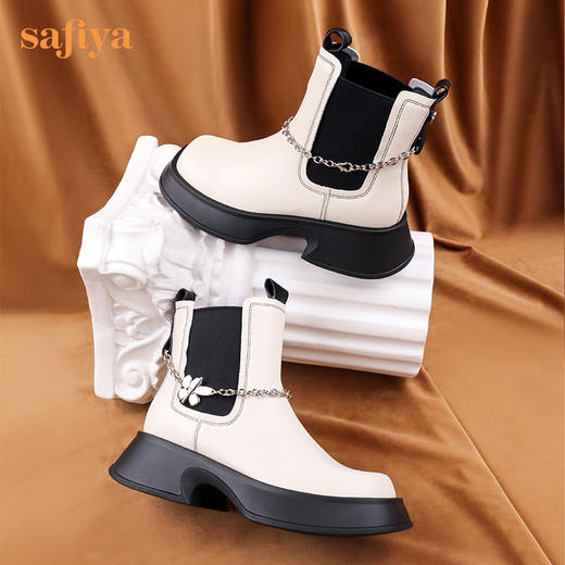 Safiya/索菲娅 英伦风短靴2022年冬季新款方头链条真皮切尔西靴女 SF24116062 商品图1