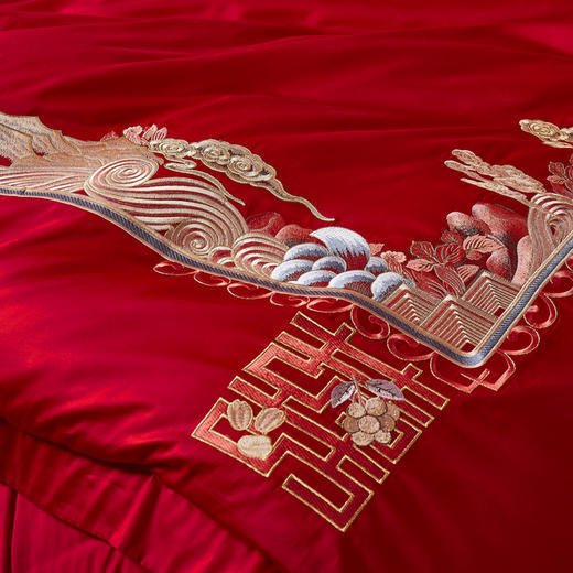 喜庆中国红婚庆六件套百支棉绣花工艺双喜临门 商品图2