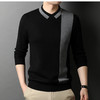 BP-1970 羊毛衫男假两件秋季新款时尚撞色长袖翻领毛衣中年上衣打底衫男装 商品缩略图0