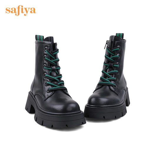 【春节不打烊】Safiya/索菲娅 黑色马丁靴2022年冬季新款小众双系带厚底粗跟真皮短靴女 SF24116098 商品图10