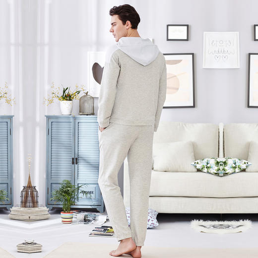 【会员价】爱帝男士休闲连帽拼色套装长袖可外穿家居服 商品图2