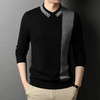 BP-1970 羊毛衫男假两件秋季新款时尚撞色长袖翻领毛衣中年上衣打底衫男装 商品缩略图6