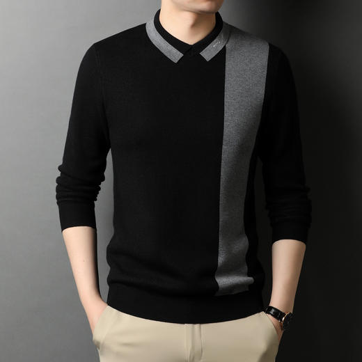 BP-1970 羊毛衫男假两件秋季新款时尚撞色长袖翻领毛衣中年上衣打底衫男装 商品图6