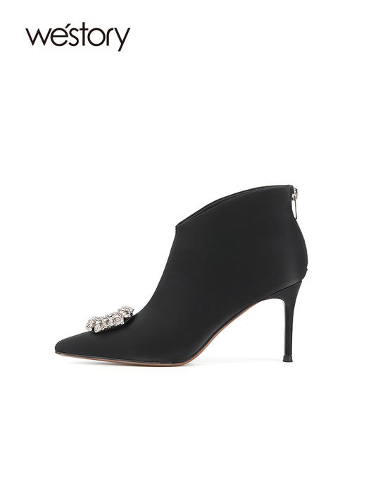 westory复古钻扣尖头细高跟增高百搭22秋新款时装短靴82091 商品图2