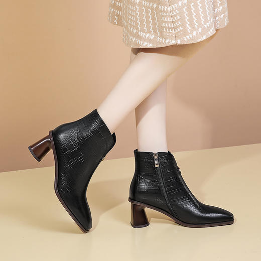英伦风侧拉链方头，高跟短靴瘦瘦靴 DPJ-8651 商品图4