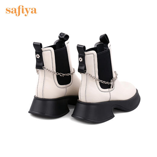 Safiya/索菲娅 英伦风短靴2022年冬季新款方头链条真皮切尔西靴女 SF24116062 商品图8