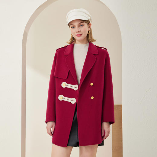 MH9C8斯尔丽瑟俪2022年冬上新商场同款时尚西装领撞色搭畔气质短款大衣 商品图0