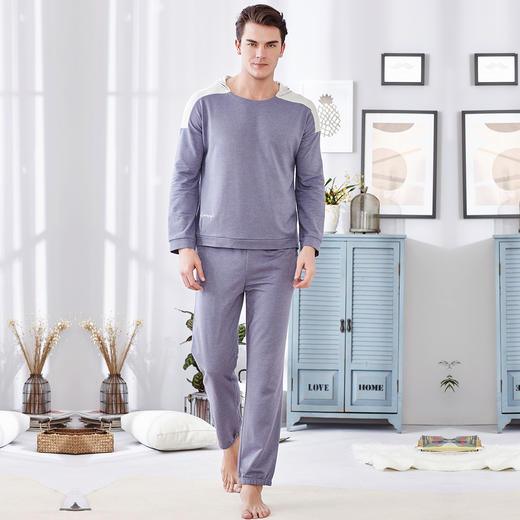 【会员价】爱帝男士休闲连帽拼色套装长袖可外穿家居服 商品图0