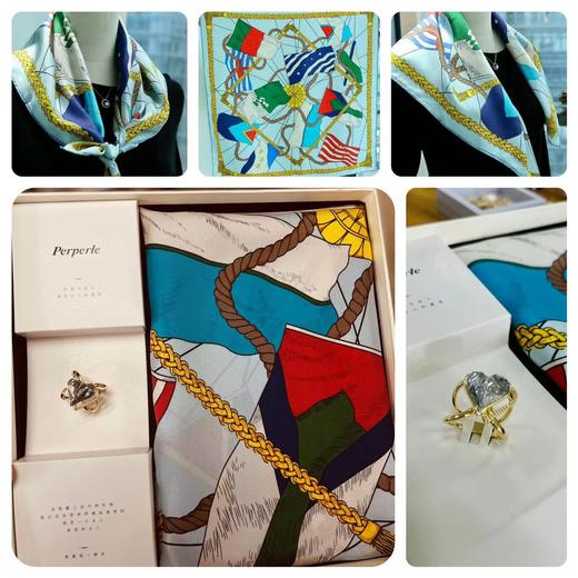 【甄珠贝·时尚高级感系列】 70*70cm斜纹绸【旗帜】丝巾和【施华洛世奇爱心】丝巾扣 商品图2