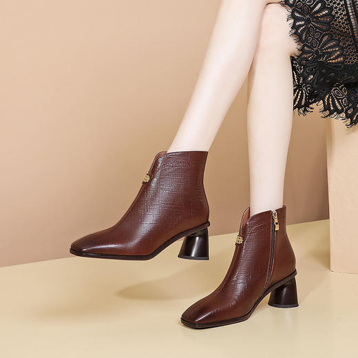 英伦风侧拉链方头，高跟短靴瘦瘦靴 DPJ-8651 商品图0